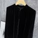 Women's collar beaded imitation silk velvet long-sleeved top shirt_voghion.com