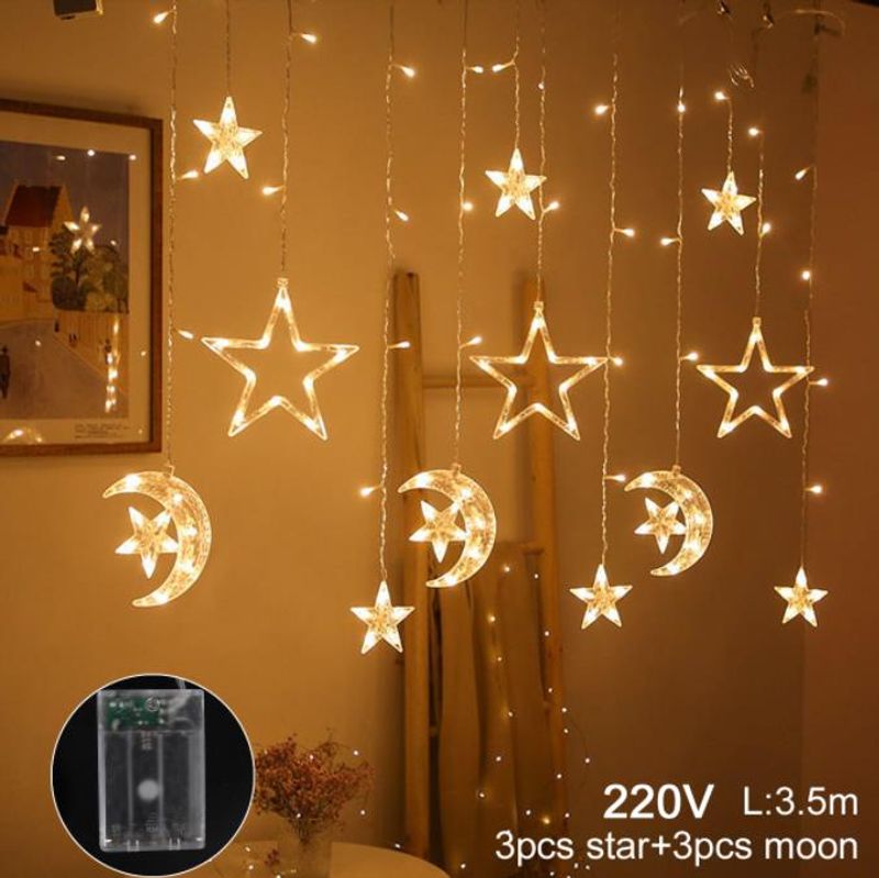 Žvaigždės mėnulio LED užuolaidos girliandos stygos šviesos EID Mubarako Ramadano dekoracijos namams 2023 m. Islamo musulmonų renginių vakarėlio reikmenų dekoras_voghion.com
