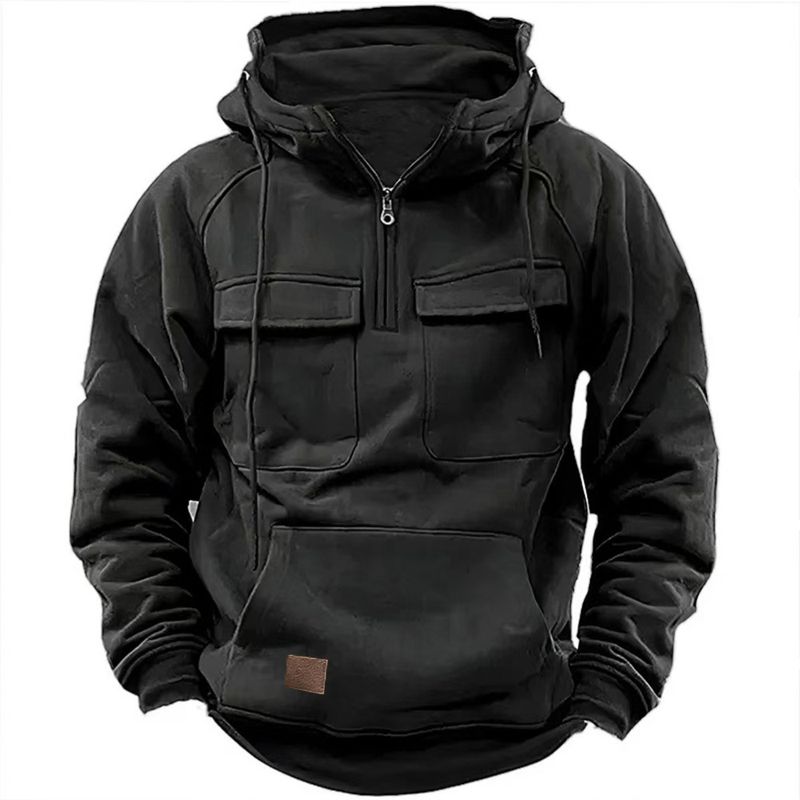 Men's Clothing Spring and Autumn American Retro Hooded Loose Terry Sweatshirt Men Youth Multi Pocket Leather Pullover Jacket Cross border_voghion.com