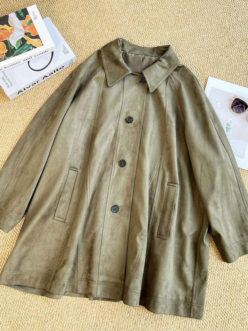 Siyuan Korean Niche Ethos Revers Leder gebürstetes Wildleder Windjacke Top für Frauen 7597_voghion.com