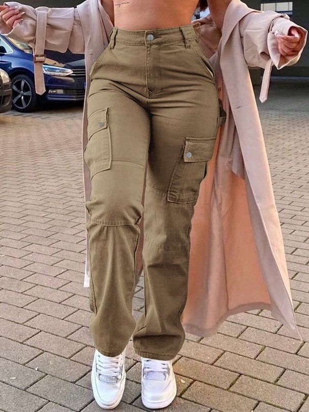 Women's Clothing Casual Overalls Spring And Summer Retro Multi Pocket Straight Long Pants_voghion.com