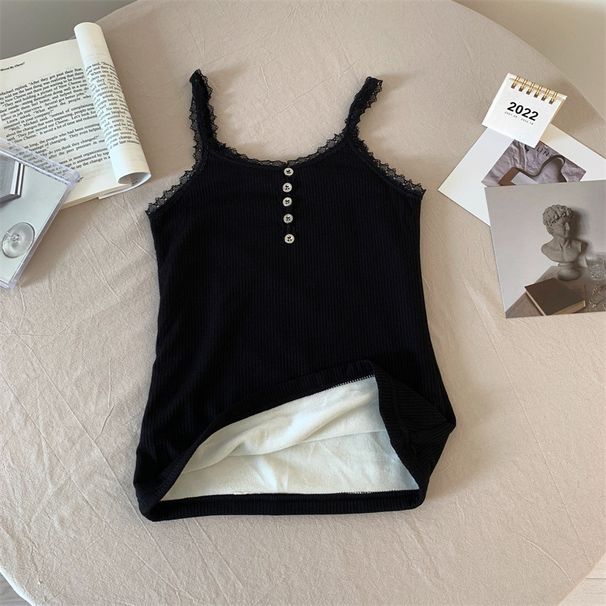 Flis brezrokavnik brez rokavov iz naramnic in čipke, notranji sloj, ki ohranja toploto in je odporen proti mrazu, spodnje toplo spodnje perilo za_voghion.com