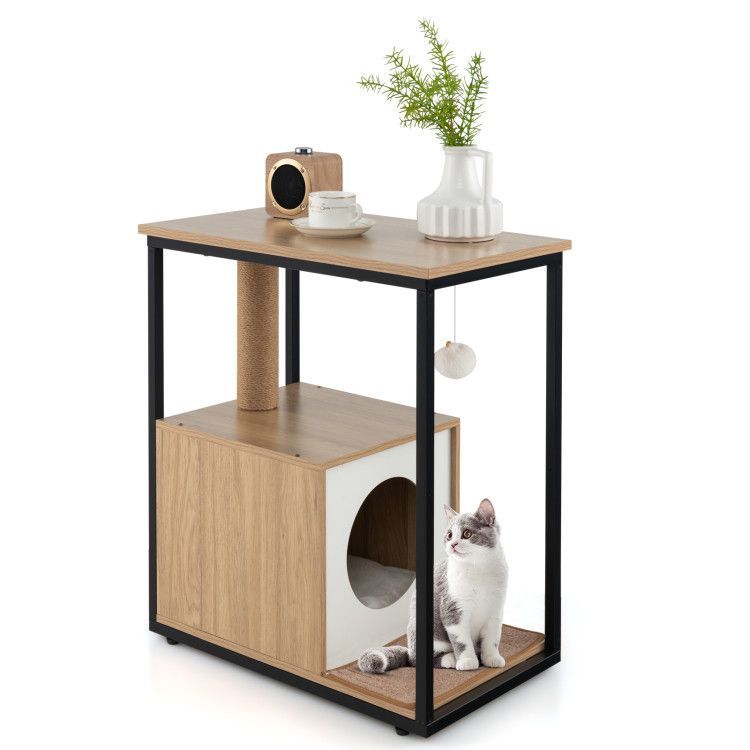 Cat Furniture End Table Cat House With Scratching Post_voghion.com