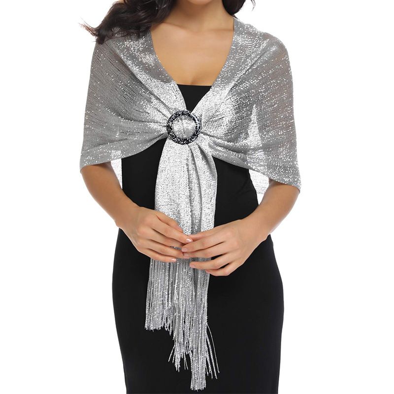 Cross border hot selling gold and silver silk shawl flat scarf bride bridesmaids dance party wedding dress evening dress shawl_voghion.com