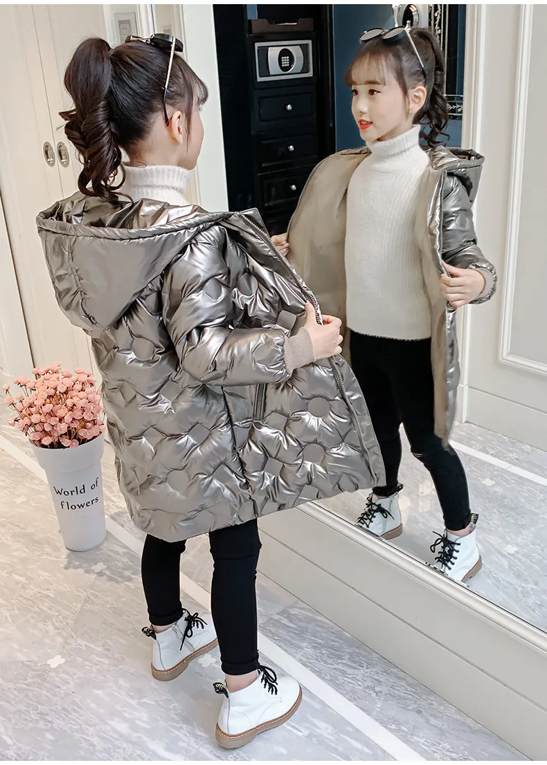 Kid's Clothing Girls cotton coat 2024 new winter thickened stylish small cotton coat children's bright leather wash free down cotton coat_voghion.com