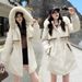 Roupas femininas Jaqueta de algodão Gola de pele Algodão Longline Cinto Acabamento em pele de coelho Casaco com capuz Parka com enchimento de poliéster espesso para o inverno_voghion.com