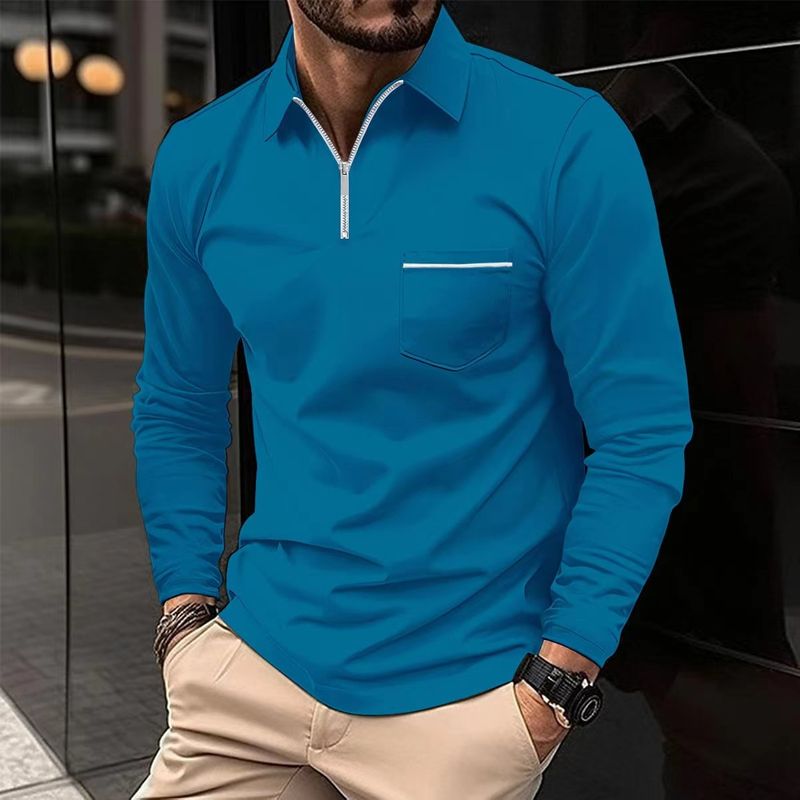 Men's Clothing Autumn Polo Shirt Zipper Pocket Men's Long Sleeved Sports Polo Shirt_voghion.com