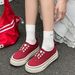 Women's Red 2025 Round Toe Thick Sole Anti-Slip Casual Canvas Sneakers_voghion.com