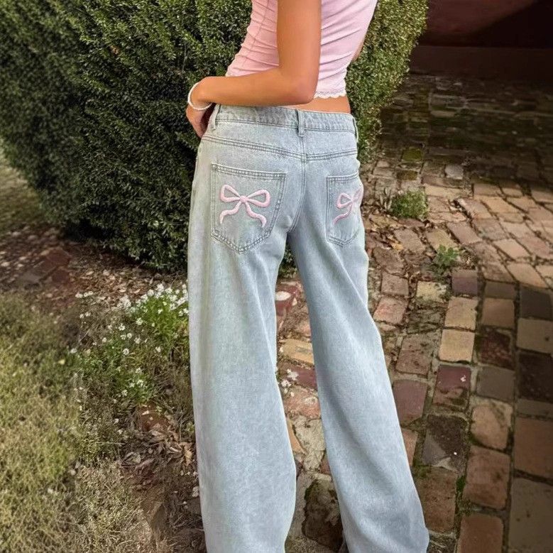 Pantaloni casual a vita alta con stampa a farfalla da donna_voghion.com