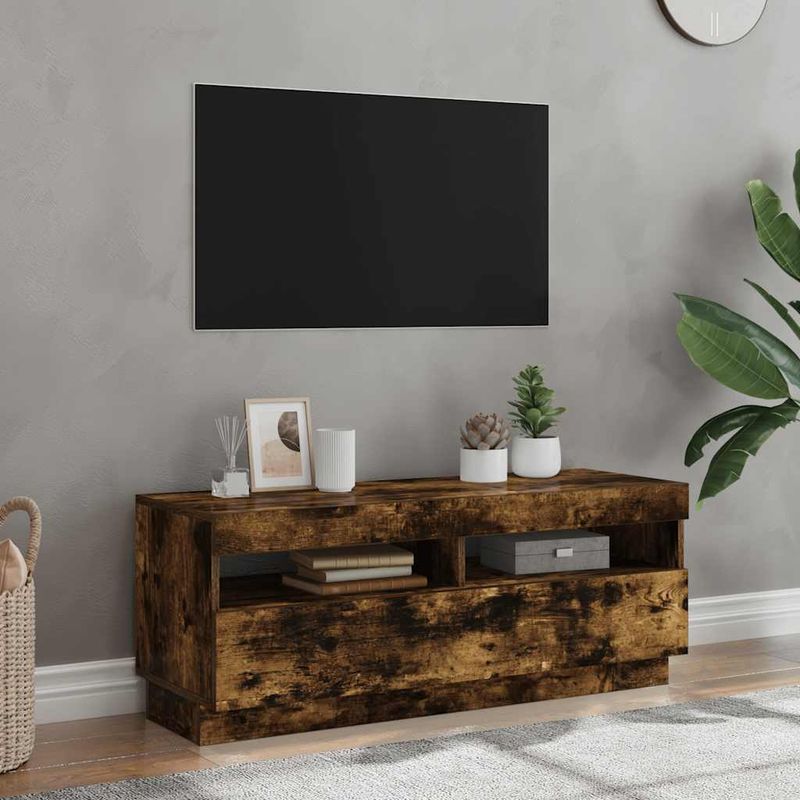 TV-Schrank mit LED-Leuchten Räuchereiche 100x35x40 cm_voghion.com