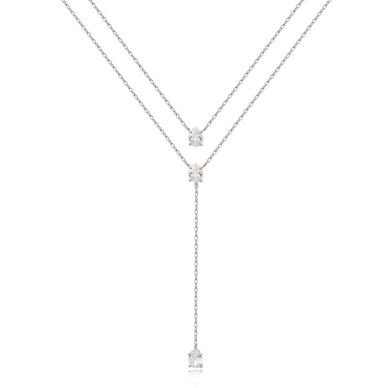 Collana da donna a doppio strato con smeraldo a forma di Y, catena per maglione, stile retrò francese, leggera, di lusso, con clavicola, placcata in oro vero._voghion.com