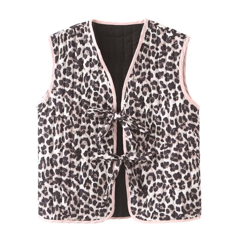 2024 Summer New Product Women's Personalized Street Leopard Pattern Bow Cotton Vest w034 24093_voghion.com