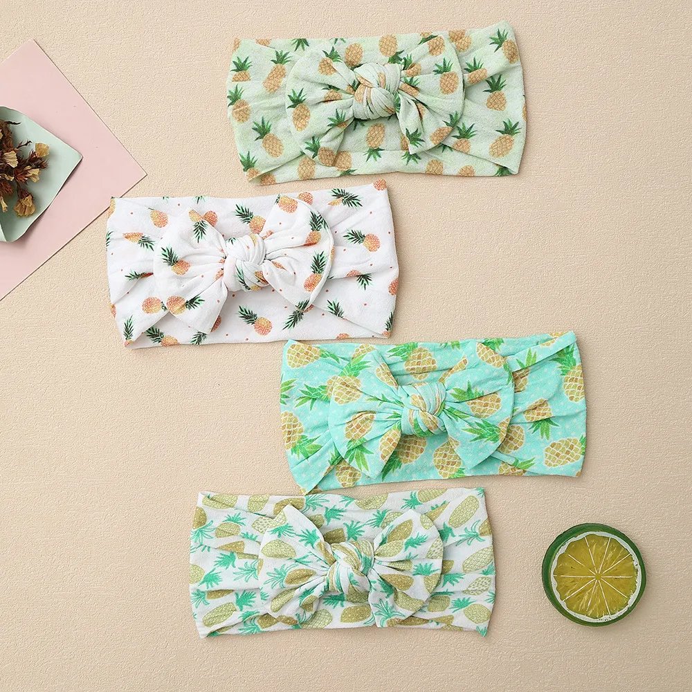 Cute Children's Fruit Digital Printed Headband European and American Baby Hair Accessories Stretch Nylon Baby Bow Wide Hair Band_voghion.com