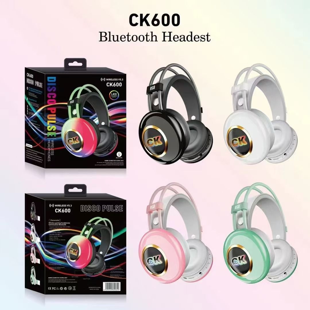 CK600 Trådløse RGB Hovedmonterede Bluetooth Farverigt Lys Esports Gaming Lysende Kortindsættelsesøretelefoner_voghion.com