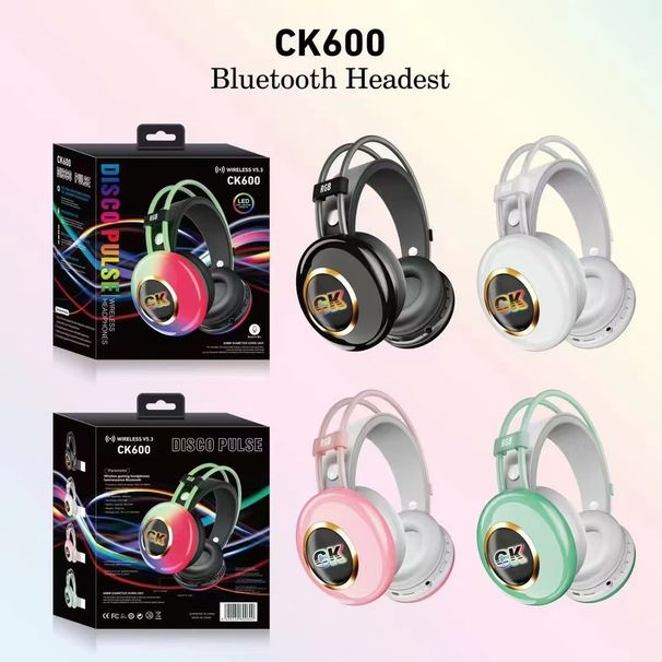 CK600 Trådløse RGB Hovedmonterede Bluetooth Farverigt Lys Esports Gaming Lysende Kortindsættelsesøretelefoner_voghion.com