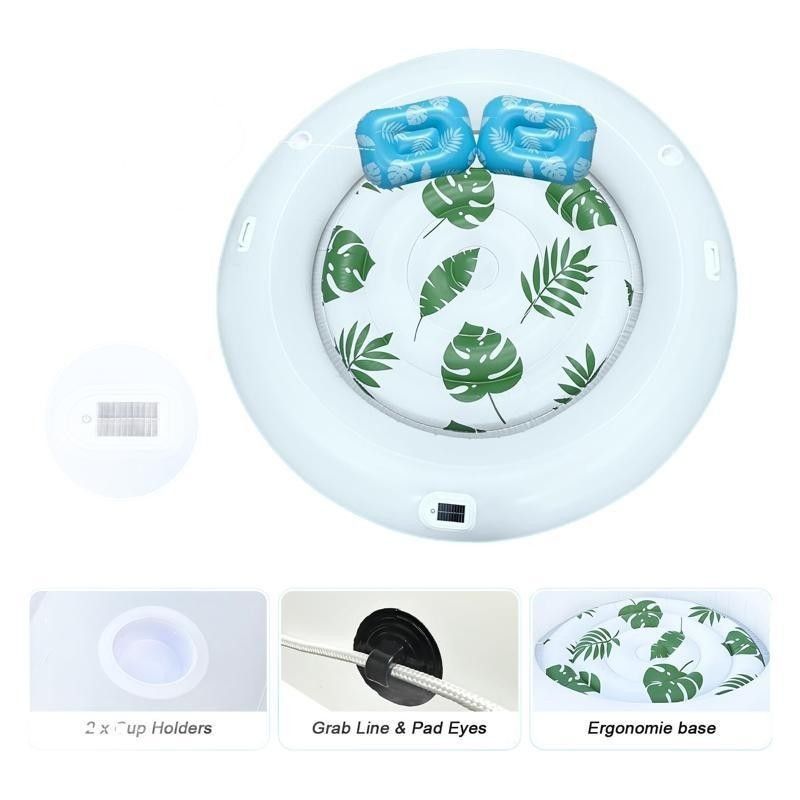 Inflatable Double Floating Bed Solar Light Luminous Tanning Pool Round Adult Lounge Chair LED Light Floating Row_voghion.com