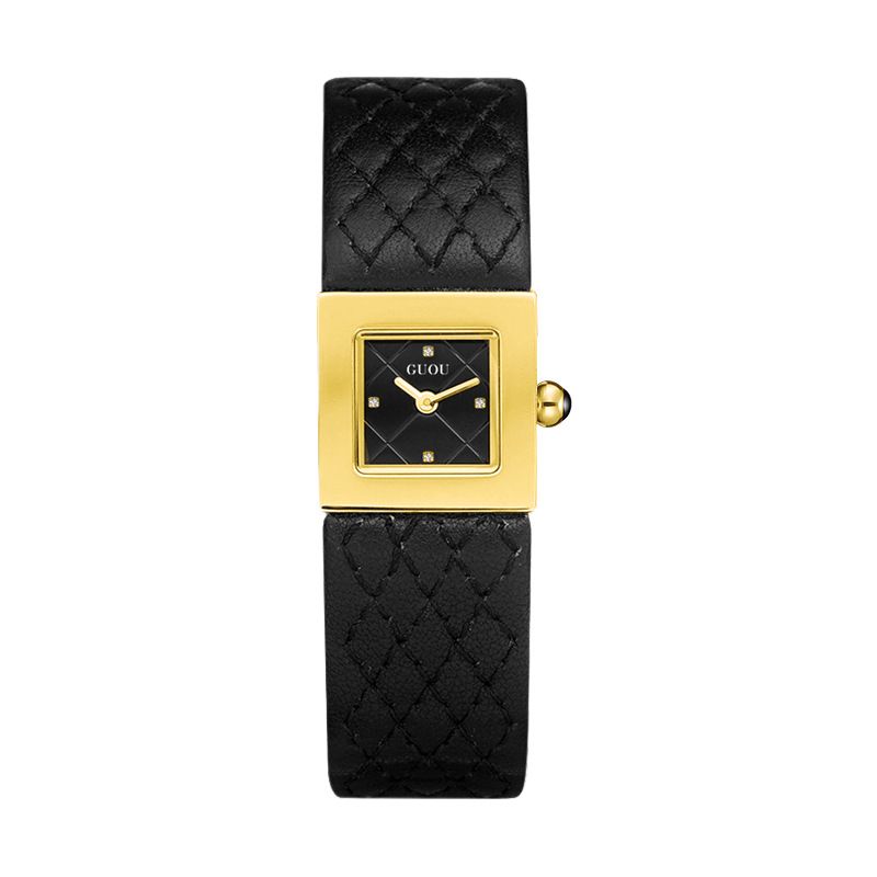 Guou Women Quartz Watch Luxury Clock Fashion Vintage Orologio Retro Classic Black Gold Square Reloj Ladies Leather Wrist Watches_voghion.com