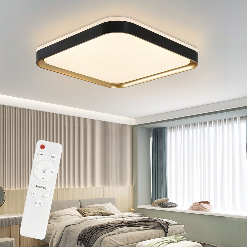 Deckenlampe LED Deckenleuchte Wohnzimmer - Ø30cm Schlafzimmerlampe Dimmbar Mit Fernbedienung 32W Schwarz Gold Flurlampe Moderne Küchenlampe Quadratisch_voghion.com