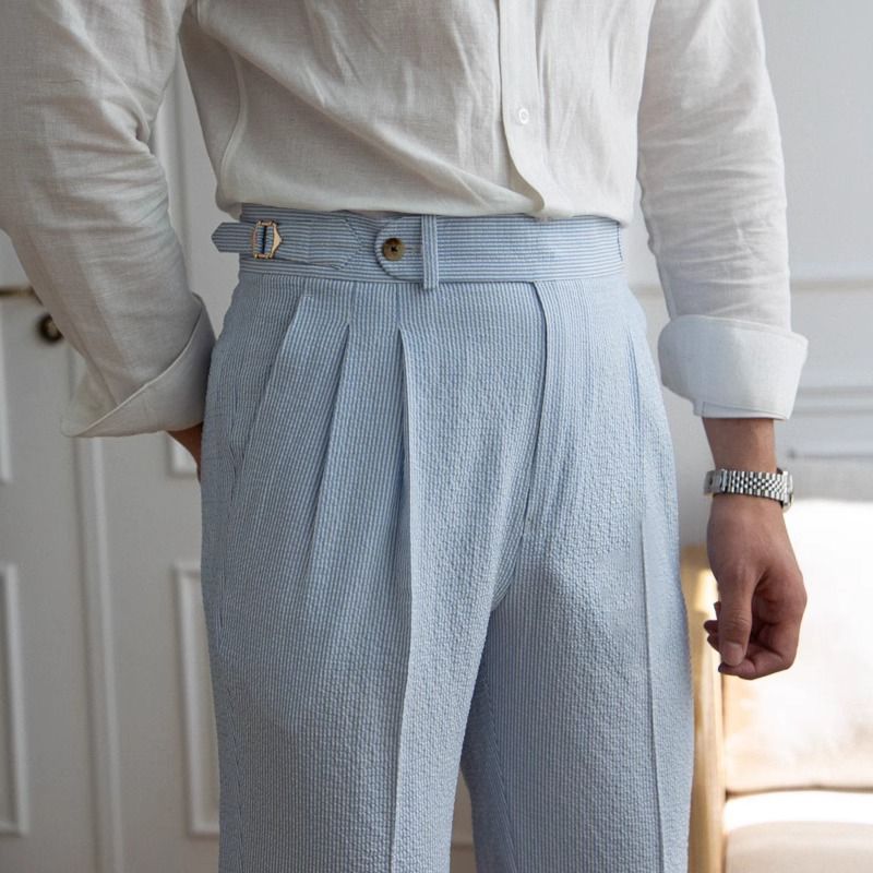 Men's Clothing 2024 summer new niche striped suit pants casual pants men's fashion trend straight versatile long pants_voghion.com