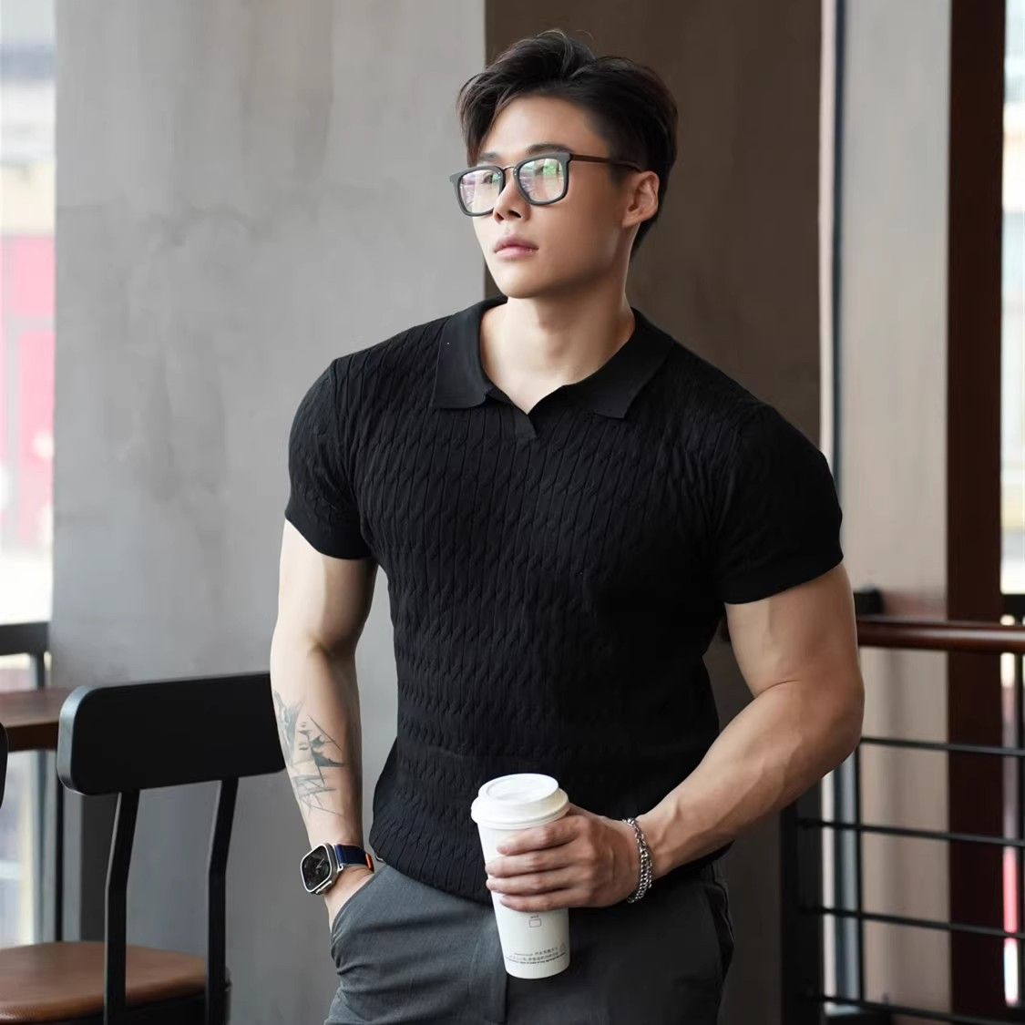 Herrenbekleidung Sommer neues gestricktes Poloshirt Herren kurzärmeliges lässiges halbärmeliges Revers-T-Shirt in High-End-Slim-Fit-Oberteil_voghion.com