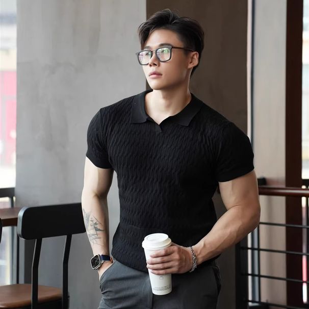 Herrenbekleidung Sommer neues gestricktes Poloshirt Herren kurzärmeliges lässiges halbärmeliges Revers-T-Shirt in High-End-Slim-Fit-Oberteil_voghion.com