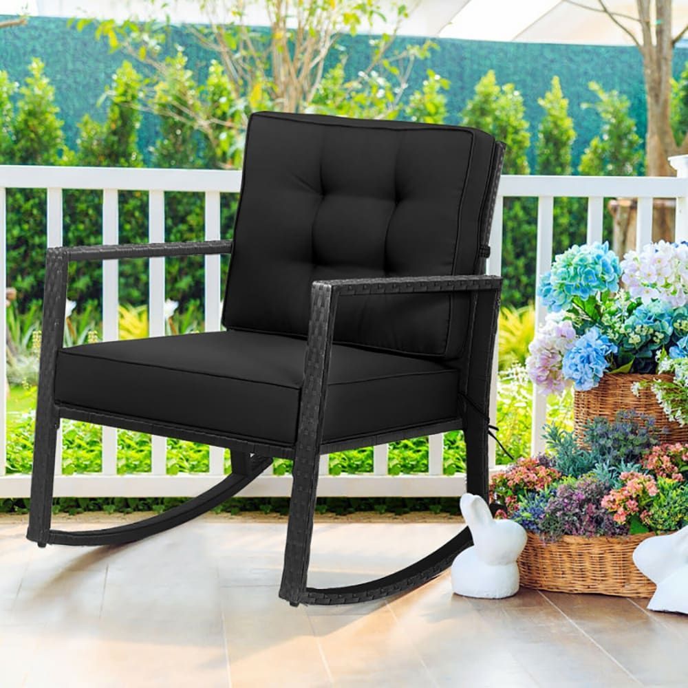 Patio Rattan Rocker Outdoor Glider Rocking Chair Cushion Lawn_voghion.com