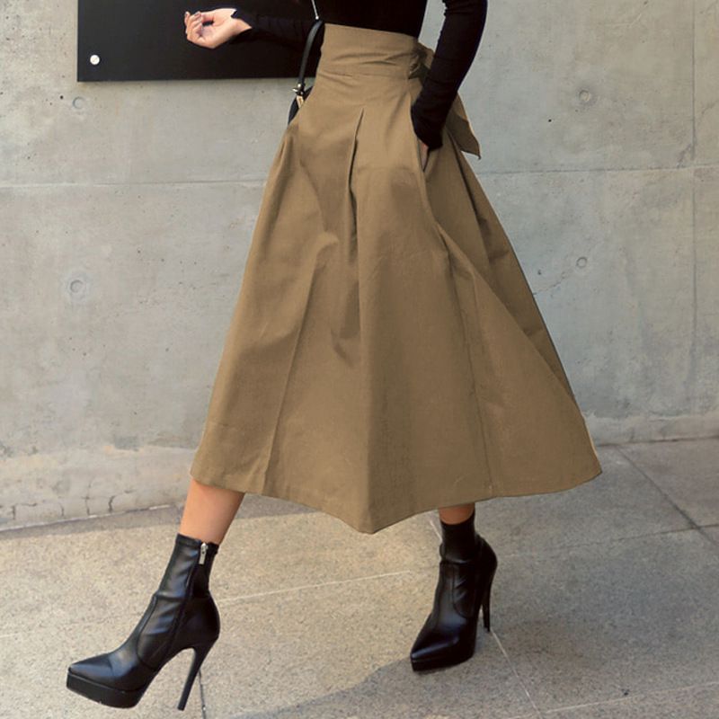 Gonna svasata con fiocco, stile coreano giapponese Verve, midi 2025, primavera e autunno, super popolare, con ombrello a trapezio, vita sottile e lunga_voghion.com
