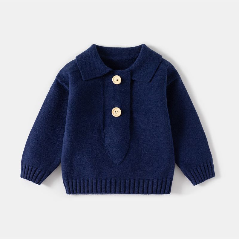 XUANMU Autumn Toddler Boy Girl Sweater Turn Down Collar Cartoon Embroidery Long Sleeve Baby Pullover Loose Warm Striped Kid Knitwear XB042_voghion.com