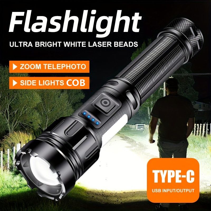 Starke licht teleskop zoom taschenlampe Typ-c lade multi-funktion außen beleuchtung COB seite licht mit magnetische absorption_voghion.com