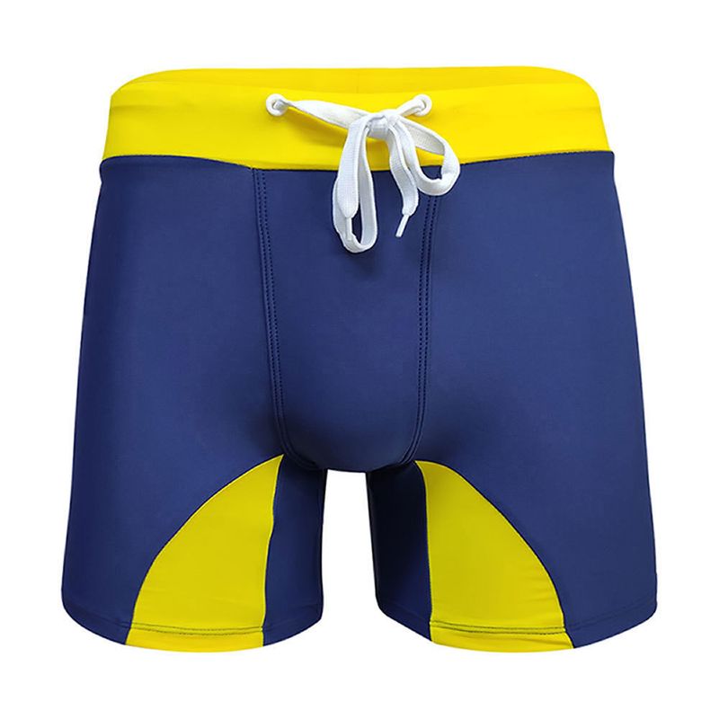 UXH Three-Quarter Swimming Boxer Racing Long Swim Trunks Men's Reflective Stripe Color Block Fashion Tight Shorts_voghion.com