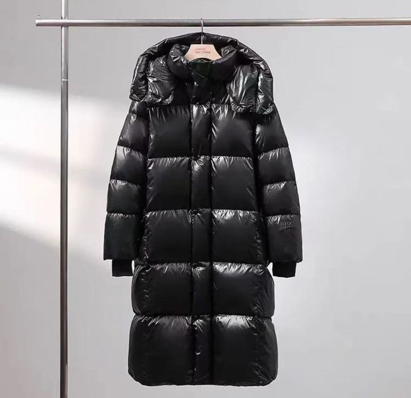 ​Luxuriöser, langer Daunenmantel in Schwarzgold, Winter, übergroße, knielange Pufferjacke mit abnehmbarer Kapuze, warmer Polyesterhülle, Füllung aus Gänsefedern​_voghion.com