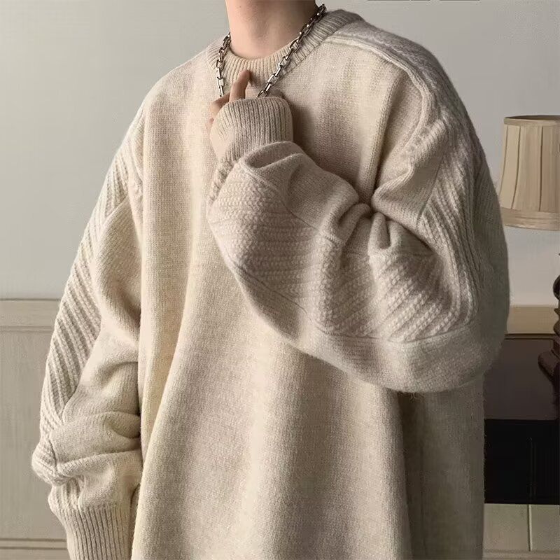 Trendy and cool solid color casual sweater for men, autumn and winter round neck pullover for teenagers, knitted sweater, trendy and long_voghion.com