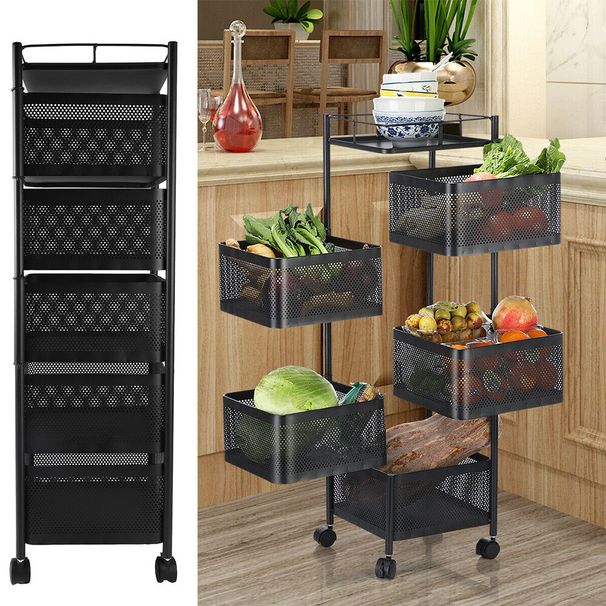 6 Cart Vegetable Shelf Rack Tier Mobile Kitchen Utility Rotating Storage Trolley_voghion.com