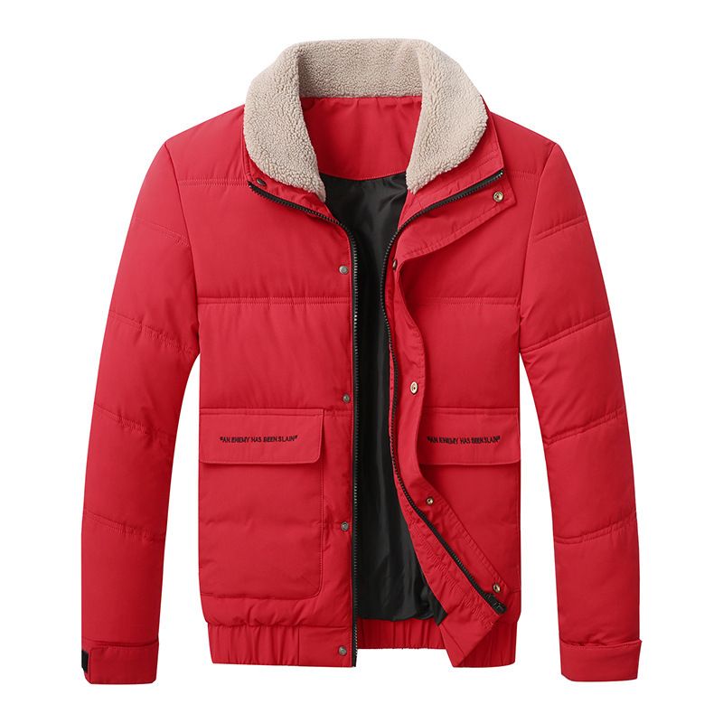 Men's clothing cotton-padded coat men's fashion thickened warm coat sherpa lapel jacket trendy cotton-padded coat _voghion.com