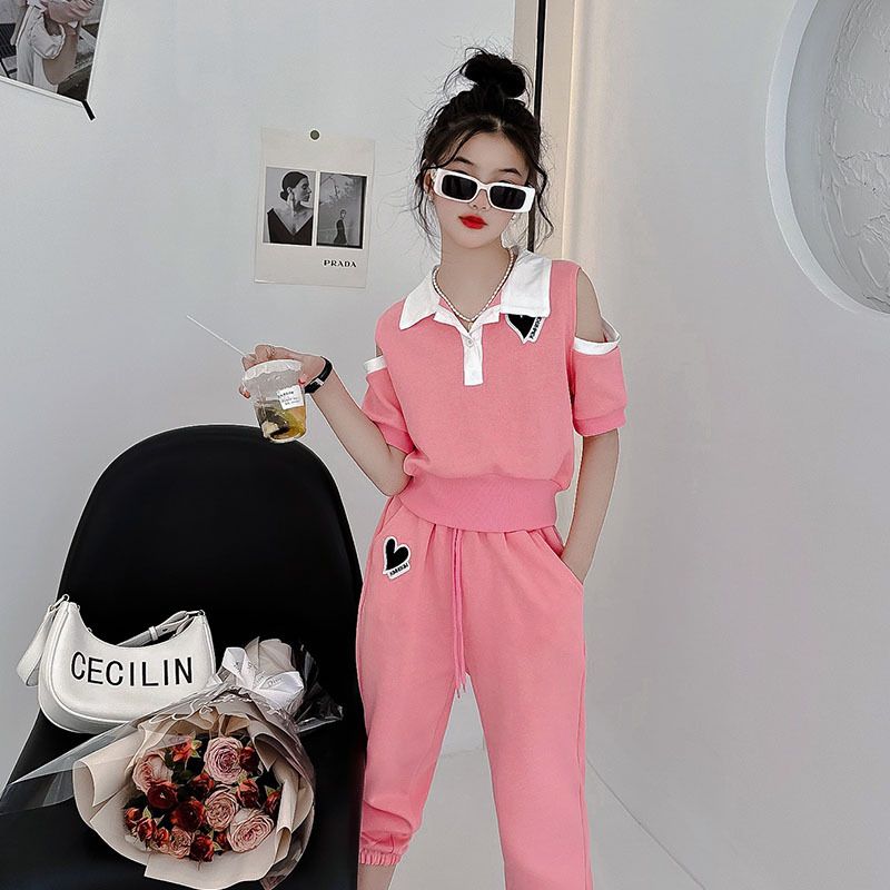Mother & Kids Girls summer suits baby girls short-sleeved pants summer two-piece suits 2024 new children's fashionable sports_voghion.com