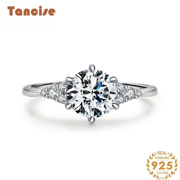 Tancise Classic Zircon Bague en argent pour femme Bijoux Promesse de mariage Cadeau de fête_voghion.com