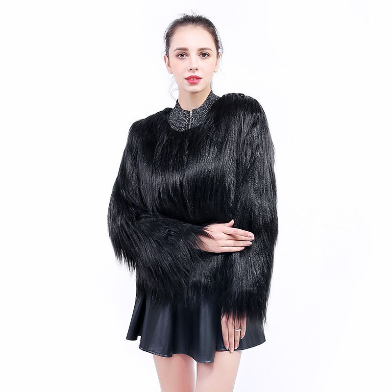Cappotto di agnello in pile di lana lavata di grandi dimensioni a maniche lunghe corte alla moda da donna_voghion.com