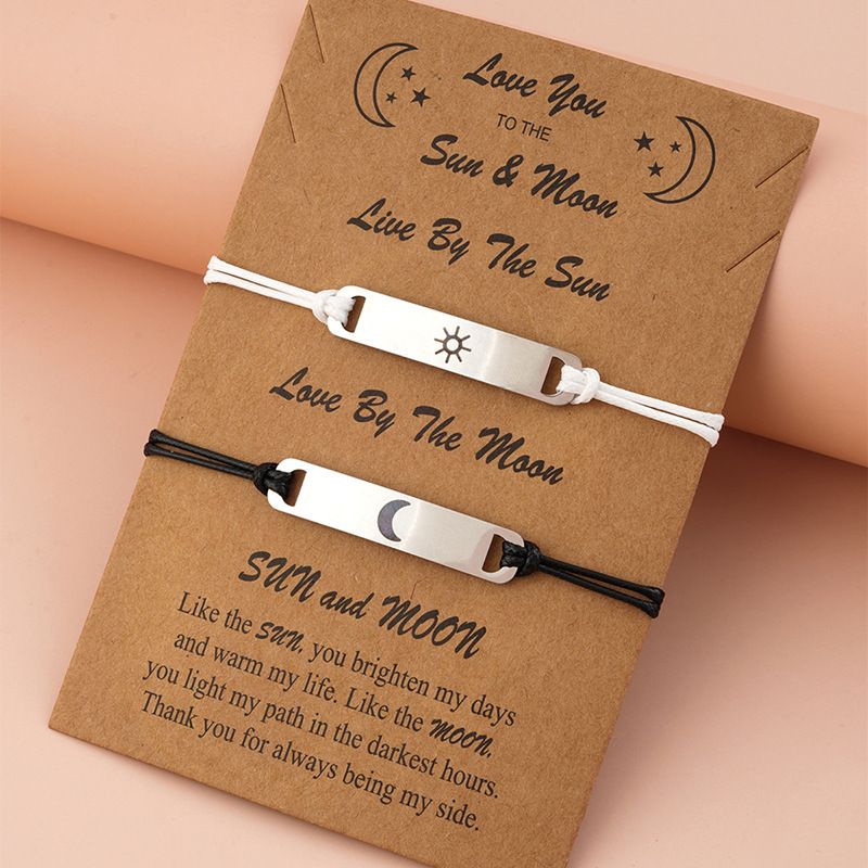 Lot de 2 bracelets style hip-hop pour couple, style soleil et lune, style créatif et tendance_voghion.com
