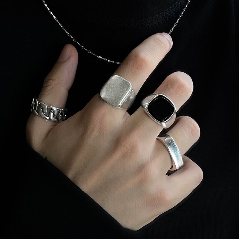 Punk Style Hip-Hop Trendy Ring Geometric Metal Rings Four-Piece Set_voghion.com