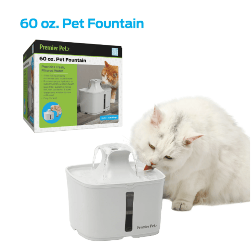 Premier Pet 60 Oz. Pet Fountain- Automatic Water Fountain For Cats &amp; Small Dogs, Fresh, Filtered Water, Promotes Hydration, Adjustable Water Flo_voghion.com