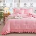 Set di biancheria da letto rosa con pizzo - Piumino trapuntato in soffice poliestere con copripiumino e federe - Morbido ed elegante_voghion.com
