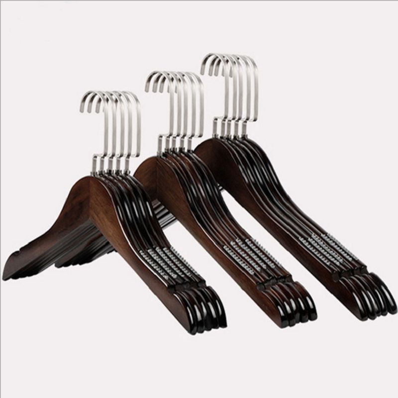 Women's Retro Toothed Non Slip Solid Wood Hanger, Antique Adult Hanger, Clothing Store Solid Wood Hanger With Logo_voghion.com