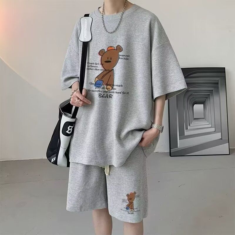MERCURY Herrenbekleidung Waffel-Sportanzug Kurzarm-T-Shirt und Damen-Shorts-Set Herren-Sommer-Trendmarke_voghion.com