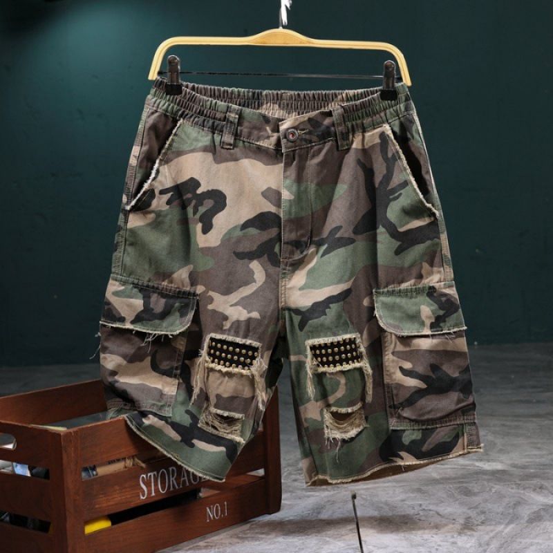 Workwear Camouflage Shorts Summer Loose Casual Mid Patch Personality Trend Five Quarter Pants Men's Clothing_voghion.com