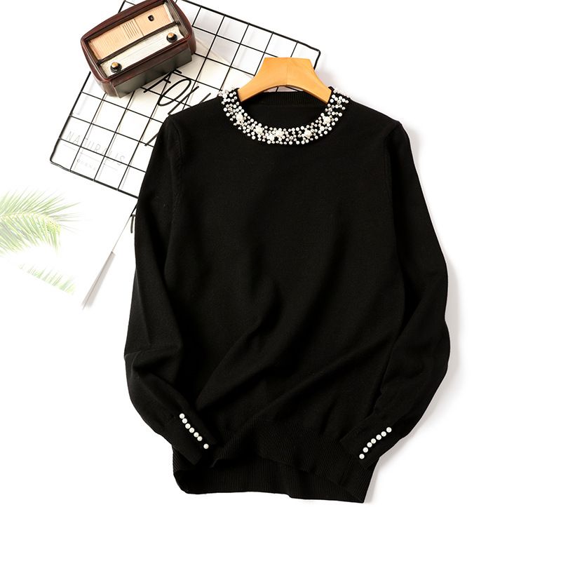 Women's clothing the new autumn and winter beaded pullover sweater women's round neck long-sleeved sweater loose slim  bottoming shirt women_voghion.com