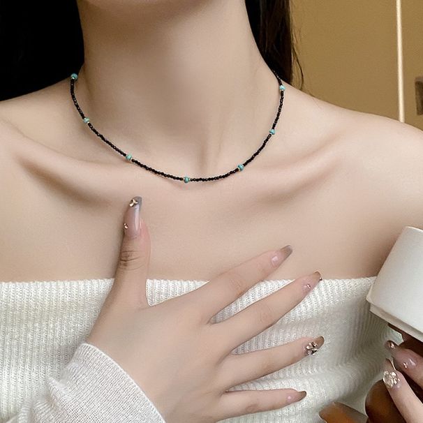 Women's Jewelry Handmade Black Spinel Beaded Necklace With Gold Ball Pendant, Elegant Layering Chain For Daily Wear Stacked Necklace, Non Fading_voghion.com