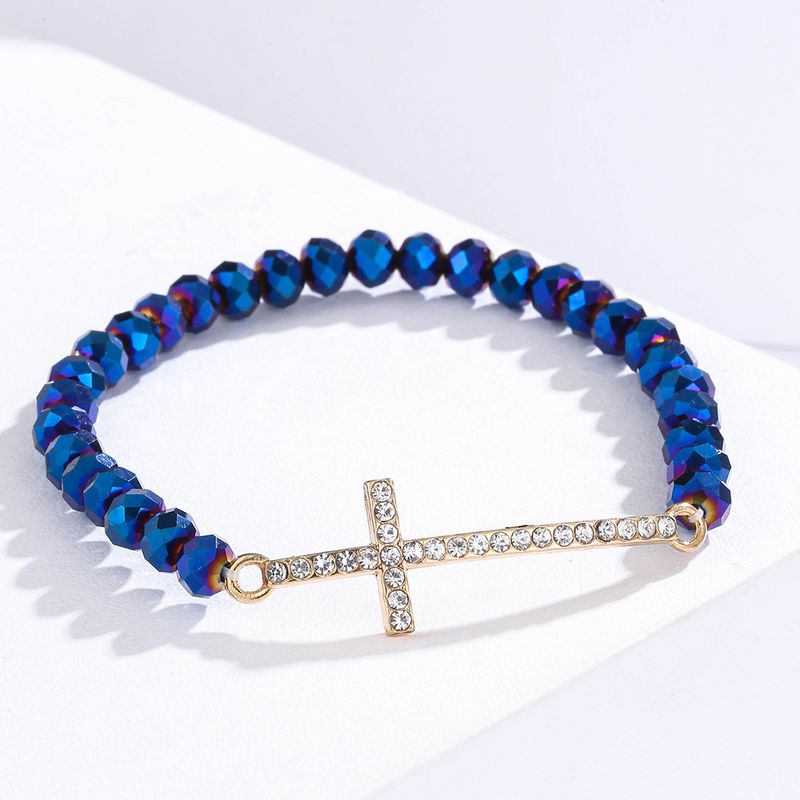 Fashion Simple Inlaid Diamond Cross Colorful Crystal Beaded Bracelet Creative Versatile Handmade Jewelry_voghion.com