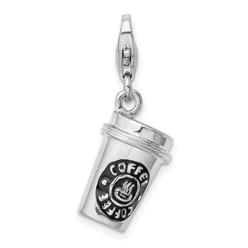 Amore La Vita Sterling Silver Rhodium-plated Polished 3-D Enameled To Go Coffee Cup Charm With Fancy Lobster Clasp_voghion.com