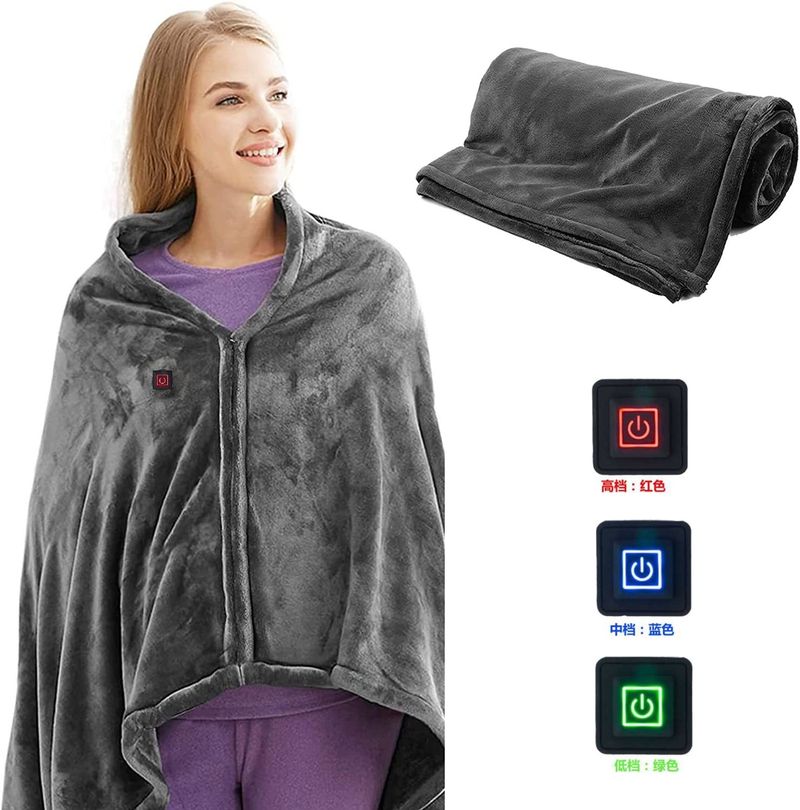 Intelligent electric blanket, flannel warm body cover blanket, shawl cloak, USB charging, heating, office lunch break,_voghion.com