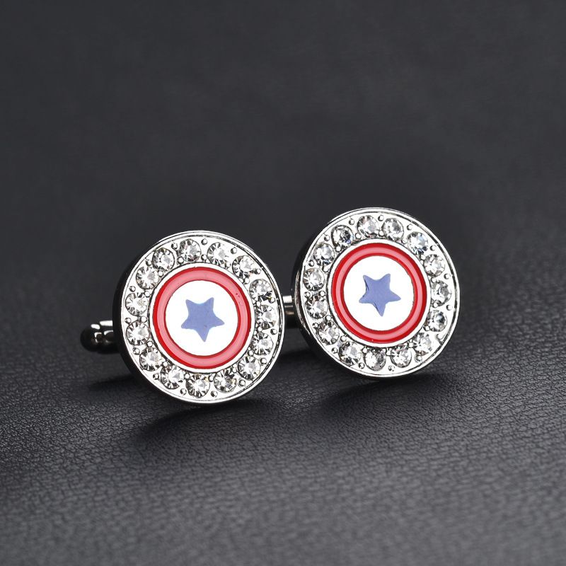 new round diamond crystal five pointed star cufflinks alloy electroplating paint cuff nails_voghion.com